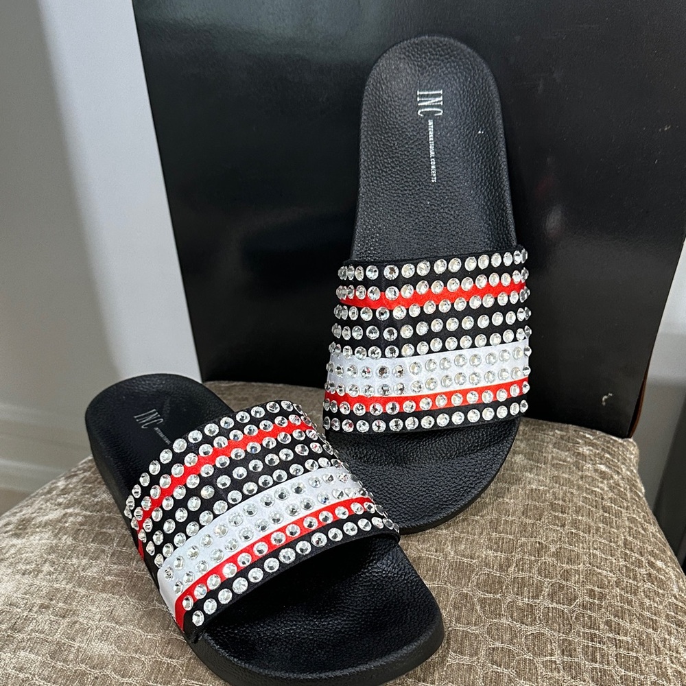 INC International Concepts Black and Red Embellished Sandals
